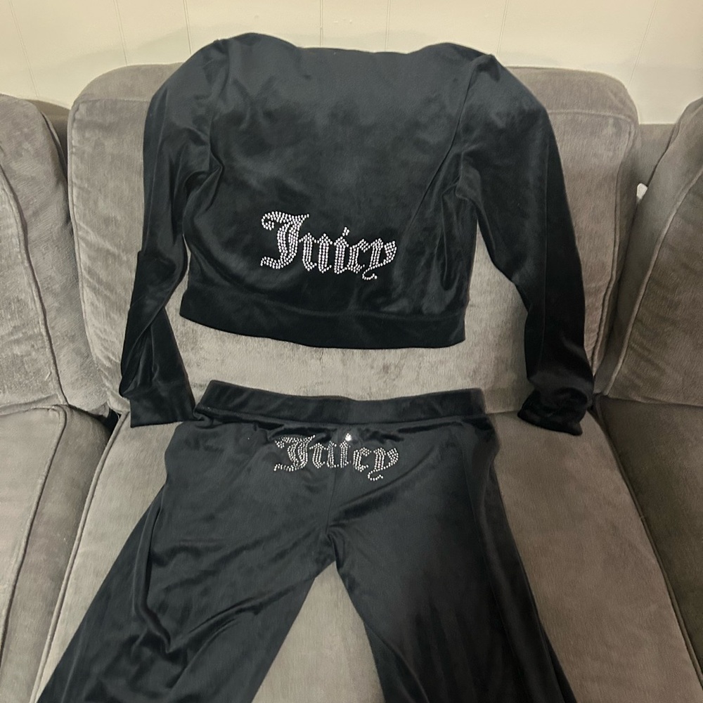 Juicy Couture Black Velour Set with Rhinestone Logo